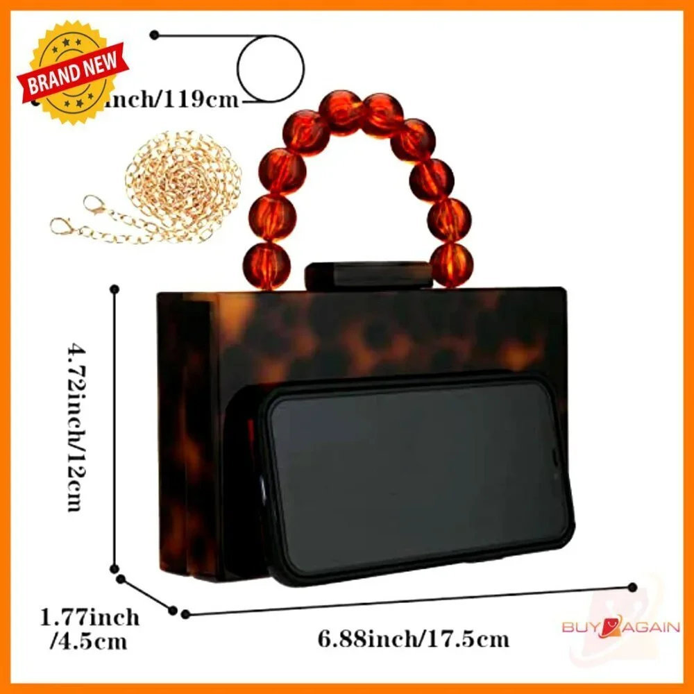Acrylic Evening Clutch with Pearl Chain, Crossbody Bag for Formal Events